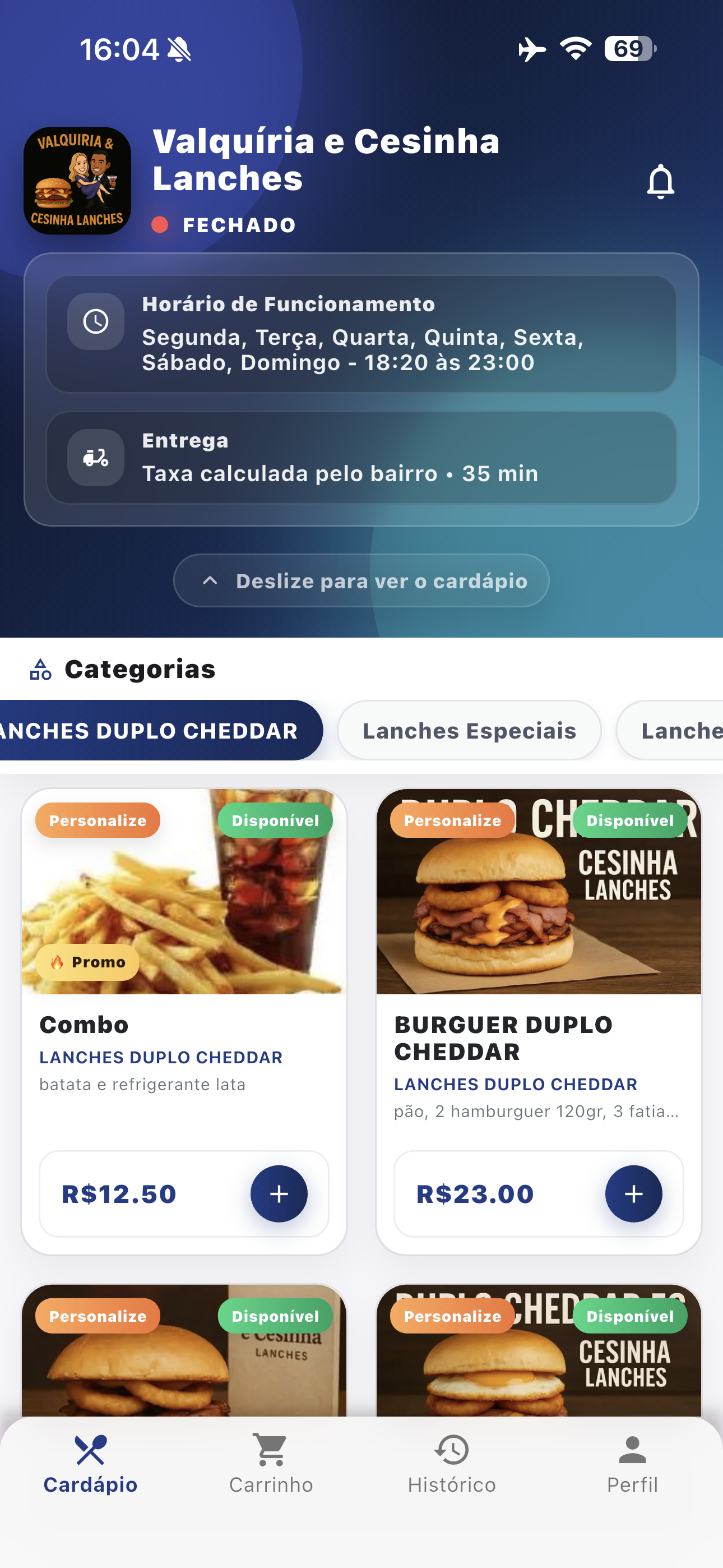 Tela inicial do aplicativo FoodCore