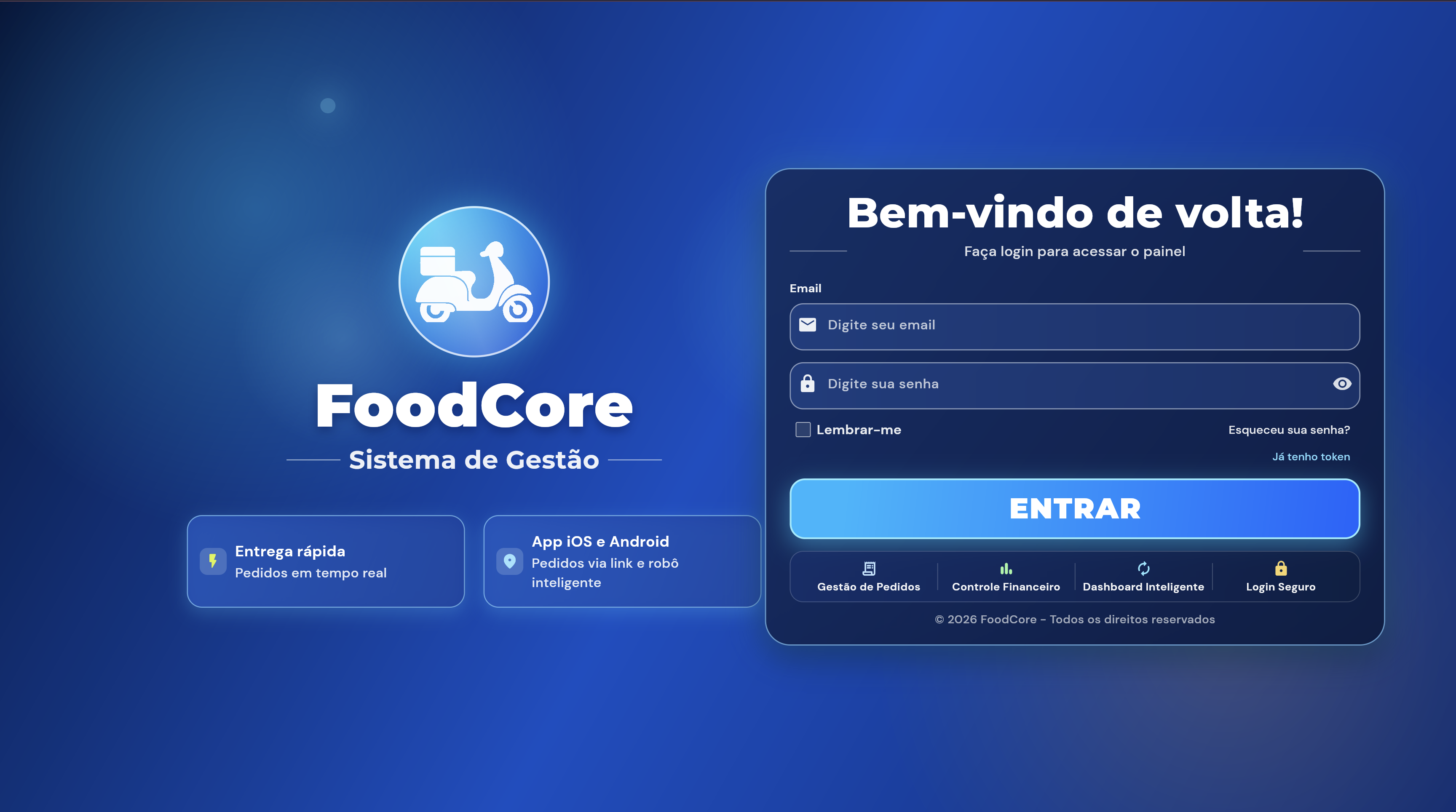 Dashboard principal do FoodCore